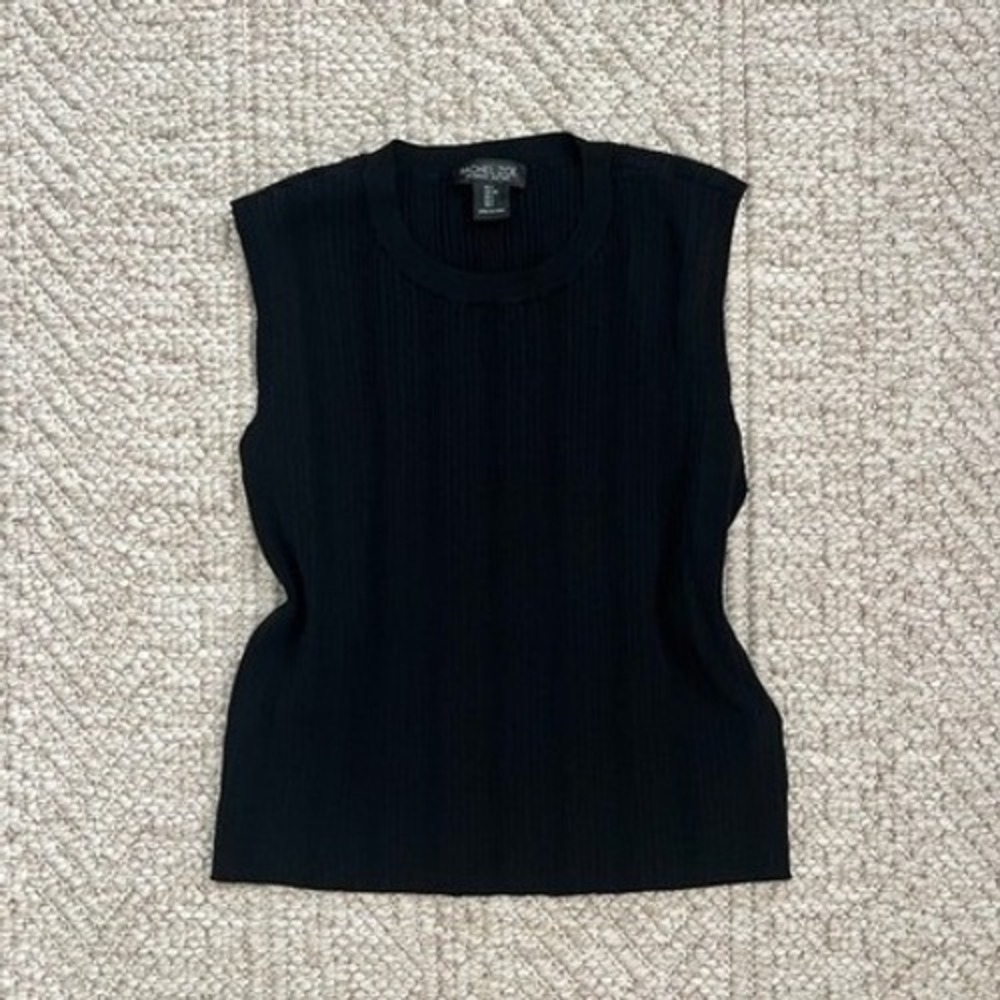 Rachel Zoe Black Ribbed Knit Sleeveless Shell Crew Neck Tank Top Large